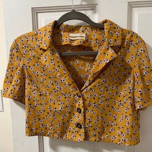 Cropped yellow floral button down